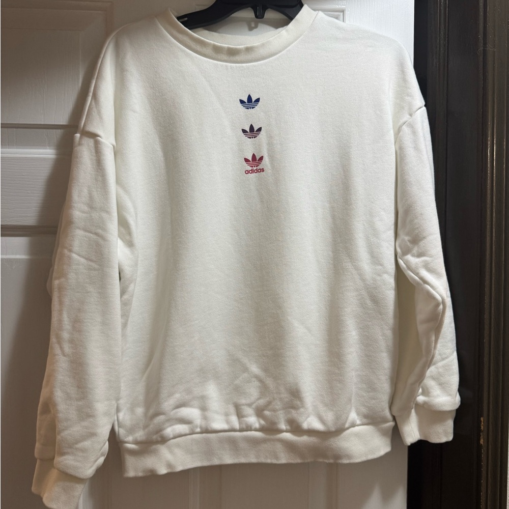 adidas Off-White Crewneck Sweatshirt with Black Trefoil Tag